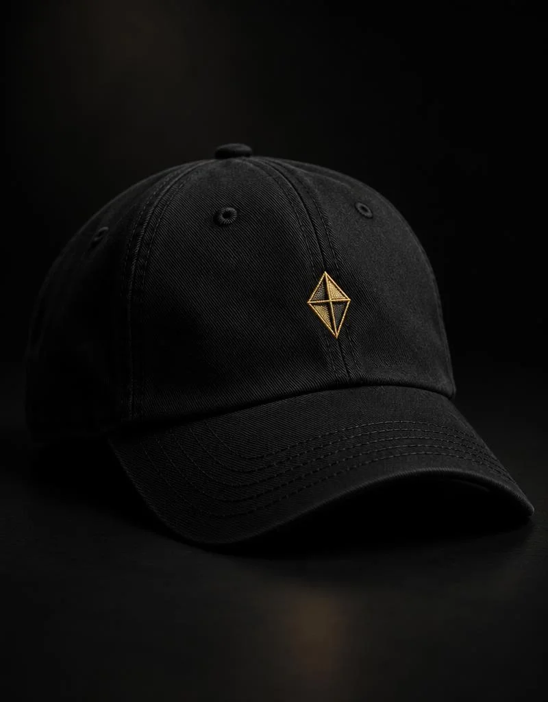 Black cap with gold kite embroidery